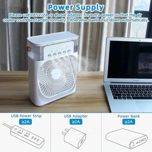 Portable Air Conditioner Fan Usb Electric Fan With Led Night Light, Fine Mist Water, And Humidifier Function | Led Night Light Water Mist (random Color) - Image 7