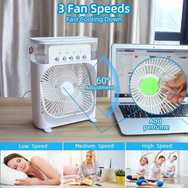 Portable Air Conditioner Fan Usb Electric Fan With Led Night Light, Fine Mist Water, And Humidifier Function | Led Night Light Water Mist (random Color) - Image 5